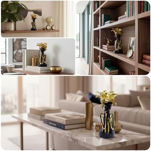 Lescafita African Woman Art Sculpture with Gold Floral Crown, Exquisite African Statue, Emotional Modern Home Art Gift for Various Settings Such as Home, Bookshelves, desks, or Offices(7.68 inch - Image 5