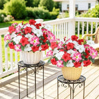 Uieke Artificial Flowers for Outdoors, 24PCS Faux Petunias Outdoor Uv Resistant Silk Flower, Spring Decorations for Home Garden Patio Porch, Red&White - Image 2