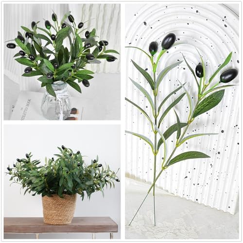 Fake Plants Artificial Olive Branches 10” Fake Greenery Small Olive Leaves Stems, Faux Tree Branch Greenery Stem Silk Plant for Home Decor Office Wedding Bouquets Party DIY Decoration 20 Pcs (No Vase) - Image 5