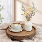 Round Wooden Decorative Tray Coffee Table Tray Home Decor 11.8" Rustic - Image 3