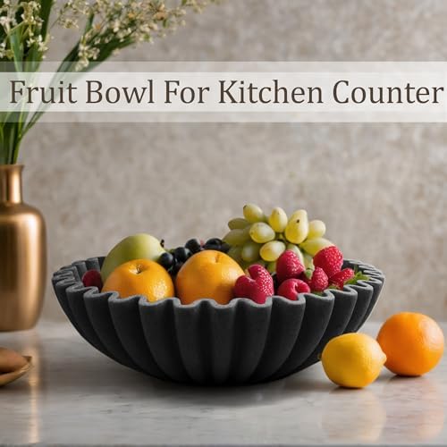 LIN CHUAN Ruffle Decorative Bowl, Large Fruit Bowl, Artificial Stone BLack - Image 2