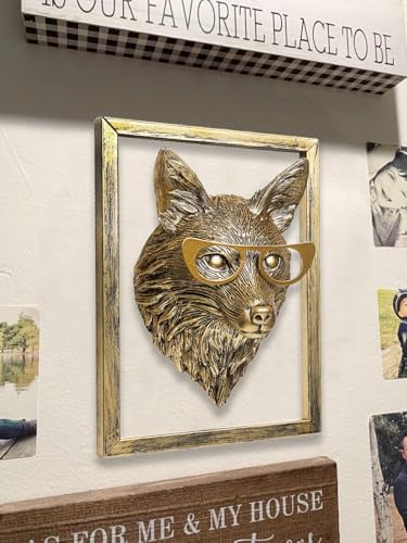 Newinhome Animal Heads Wall Decor (Includes Metal Frame) Resin Animals Sculptures Head Wall Hanging Decoration Gold vintage Wall Sculpture for Living Room Bedroom Office(Fox) - Image 4