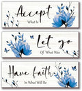 3 Pcs Blue Bathroom Decor Rustic Flower Wall Art Accept Let Go Have Faith Farmhouse Bedroom Wall Decor Wooden Inspirational Quotes Decorations for Living Room Bathroom Bedroom(Blue, 12 x 4 Inches) by ONIZHITY