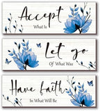 3 Pcs Blue Bathroom Decor Rustic Flower Wall Art Accept Let Go Have Faith Farmhouse Bedroom Wall Decor Wooden Inspirational Quotes Decorations for Living Room Bathroom Bedroom(Blue, 12 x 4 Inches) by ONIZHITY