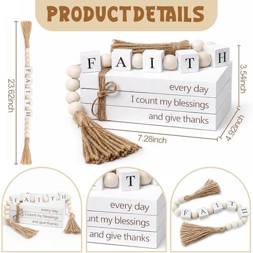 Decorative Books for Home Decor - Inspirational Faith Wooden Bead Tassel Accessory Faux Book Decorative for Coffee Table - Image 2