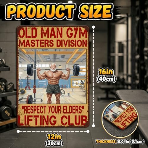 Gym Posters Old Man Gym Metal Tin Sign Weightlifting Home Bar Pub Poster Garage Restaurant Kitchen Cafe 12x16 Inch - Image 2
