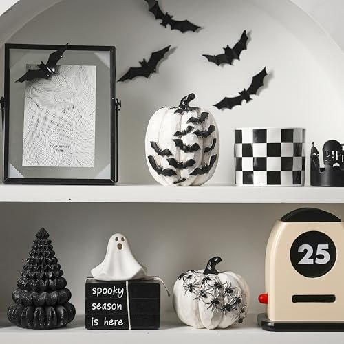 FESTGLOX Black and White Pumpkins with Bats for Halloween Indoor Decor - Image 4