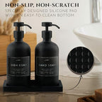 Glass Soap Dispenser Set of 2 (Black) with Silicone Tray | Hand and Dish Soap Dispenser for Kitchen and Bathroom | 16.8 Oz Glass Bottles with Stainless Steel Pump & 15 Waterproof Labels (Black) - Image 3
