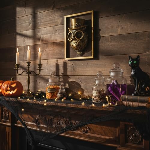 Newinhome Animal Heads Wall Decor (Includes Metal Frame) Halloween Resin Animals Sculptures Head Wall Hanging Decoration Gold vintage Wall Sculpture for Living Room Bedroom Office(Owl) - Image 6