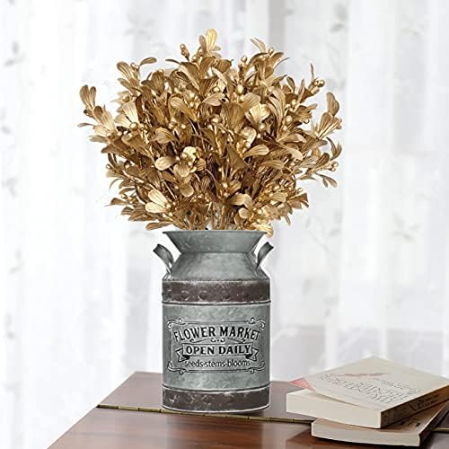Artificial Flowers Christmas Decor, Golden Leaves Branches Plants Fake Berry Grass for Wedding Bridal Bouquet Party Indoor DIY Home Office Table Centerpieces Arrangements Decoration - Gold 4 Pack - Image 2