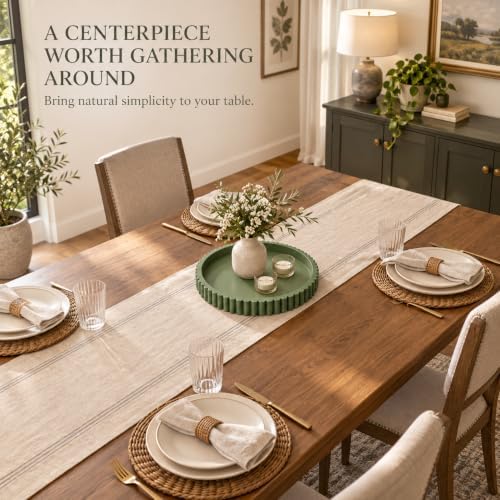 Handmade 12in Decorative Tray for Coffee Table Tray Decor, Green Wooden Decorative Round Tray for Kitchen, Living Room, Home Decor - Image 7