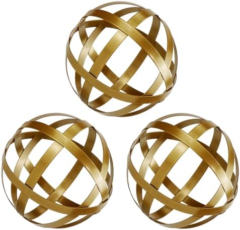 Kesywale 3.3 Inch Decorative Spheres Set of 3, Metal Band Decorative Balls Orbs Metal Spheres Home Decor Accents Dining Table Centerpieces for Living Room Bedroom Kitchen Office Coffee Table (Gold) by Kesywale