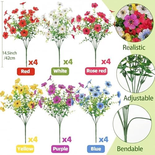 ATTGREAT Artificial Flowers for Outdoors UV Resistant Decor, 24 Bundles - Image 2