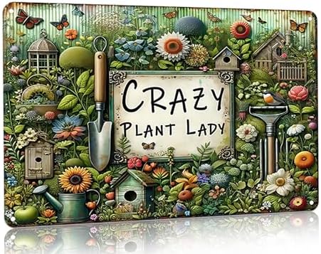 Bestylez Garden Gifts Vintage Gardening Signs Crazy Plant Lady Metal Sign for Home Garden Greenhouse Living Room Bedroom Yard Outdoor Decor 8X12 Inch (3359) by RustFreeBrightColorsDurableandNotFade