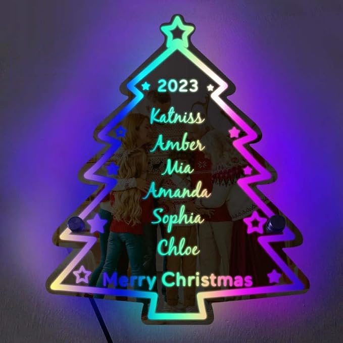 VEELU Personalized Custom Name Mirror LED Light Up, Christmas Tree Wall Decor - Image 9