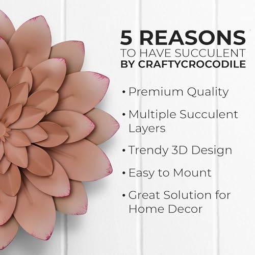 Succulent Metal Flowers Wall Decor - 3D Metal Wall Decor, Flower Art, Pink - Image 3