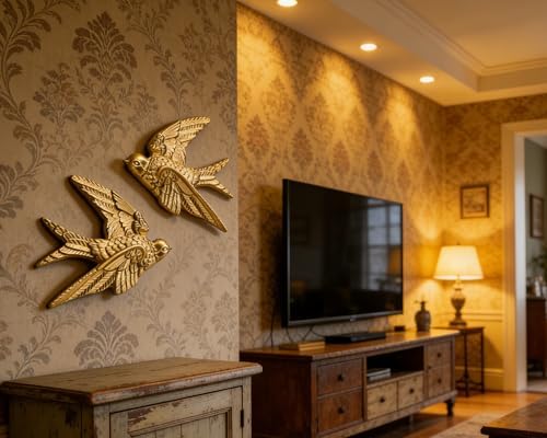 AMOIENSIS 4.75 Inch Gold Swallow Bird Wall Sculpture Set of 2 - Image 5