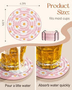 Absorbent Cup Coasters Set of 6 with Holder, Daisy - Image 4