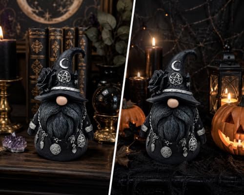 Gothic Witch Gnome Figurine Decor, Resin Witch Statue with Black Rose, Moon & Crystal Accents, Witch Decor for Shelf, Desk & Bookshelf, Dark Academia Home Decor - Image 3