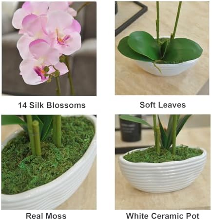 Large Artificial Orchid Arrangement in Oval Ribbed Ceramic Pot, Pink Shades - Image 2
