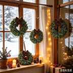 4 Pcs Small Christmas Hanging Wreaths with Artificial Cedar Cypress Pine Greenery Dark Brown Velvet Ribbon Mini Front Door Wreath for Porch Window Cabinet Wall Farmhouse Rustic Christmas Holiday Decor - Image 4