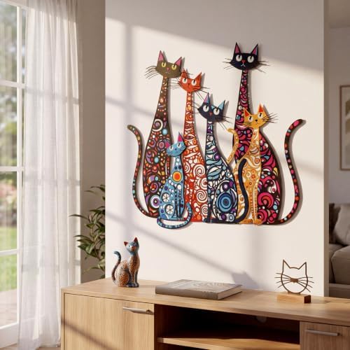 Wesiti Metal Cat Wall Art Decor Colorful Sculptures Mid Century 12x10 - Image 4