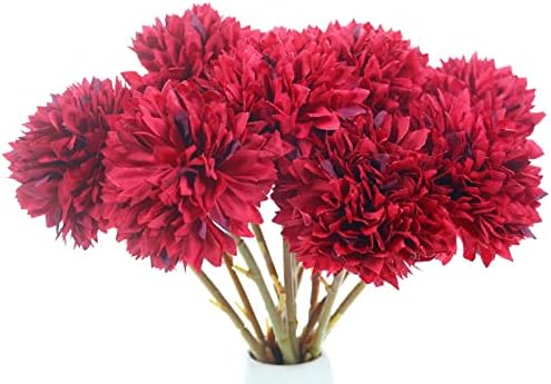 Tinsow 12PCS Artificial Ball Chrysanthemum Red Faux Flowers Bouquet - Image 6
