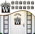 Ultra Large 14'' Last Name All Year Round Front Door Wreath with 26 Initial Letter Welcome Sign All Seasons Eucalyptus Garland and Bow Wreaths for Front Door Porch Farmhouse Decoration(W) - Image 5