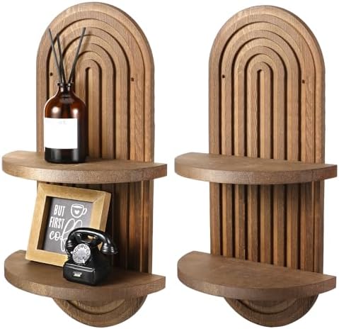 Wenqik 2 Pcs Boho Wall Shelf Rainbow Arch Wooden Floating Shelf, Brown by Wenqik
