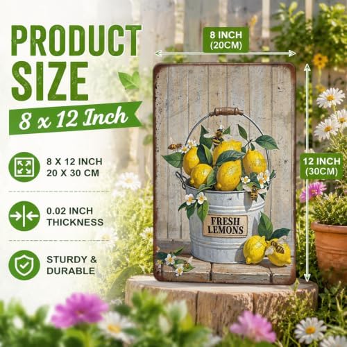 Funny Lemon Metal Tin Sign Welcome Home Sweet Home Wall Decor Yellow Lemon Wall Art for Kitchen Outdoor Garden Porch Restaurant Cafe Home Kitchen Decor 12x8 Inch ﻿ - Image 2