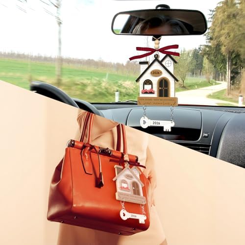 2Pcs House Warming Gifts New Home Ornament 2026 - Wooden First New Home Gift Idea for Couple, Women, or Families - 3D New House Keepsake with Key Design(Brown+Brown) - Image 5