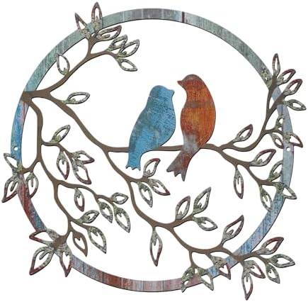 Ferraycle Metal Wall Art Bird Branches Hanging Ornament, Retro Color by Ferraycle