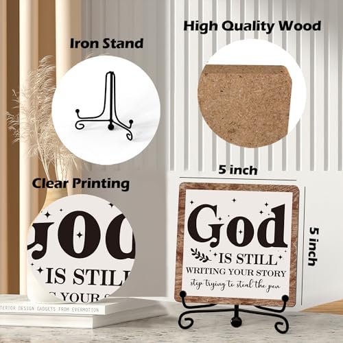 Home Decor, Farmhouse Shelf Decor For Living Room, Boho Aesthetic Table Decorations, Christian Gifts For Women Men, Entryway Tv Stand Fireplace Mantle Coffee Table Decoration (story-04) - Image 2
