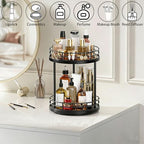 2-Tier Rotating Bathroom Countertop Organizer, Wooden Makeup Vanity Storage, Multifunctional Lazy Susan Turntable for Skincare, Perfume and Cosmetics (Black) - Image 2