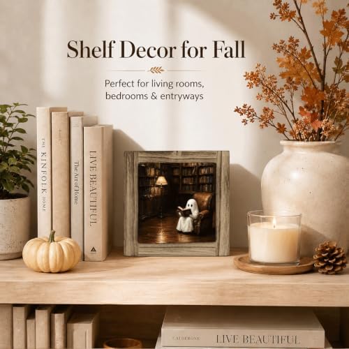 Cozy Reading Ghost Wood Plaque Sign for Halloween Home Shelf Decor 10 - Image 4
