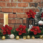 10 Pcs 9.4" Velvet Poinsettia Picks Glitter Artificial Christmas Flower Stems for Xmas Tree Wreath Garland Winter New Year Home Decoration, Dark Red - Image 4