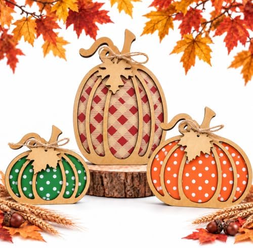 AstraVox 3Pcs Wooden Pumpkin Fall Decor, Rustic Autumn Decorations for Home by AstraVox