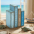 Lineshading 4 Pcs Summer Table Decoration Wooden Book Coastal Beach Sign - Image 6