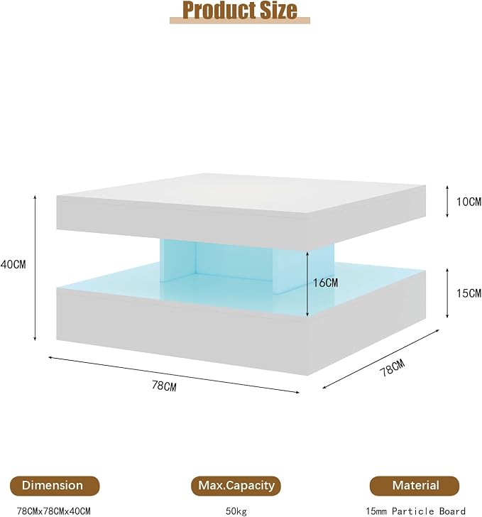 HedoAjim White LED Coffee Table - Image 2