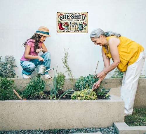 Bestylez Garden Gifts Welcome To My She Shed Vintage Gardening Signs for Home Garden Greenhouse Living Room Bedroom Yard Outdoor Decor 8X12 Inch (3372) - Image 6