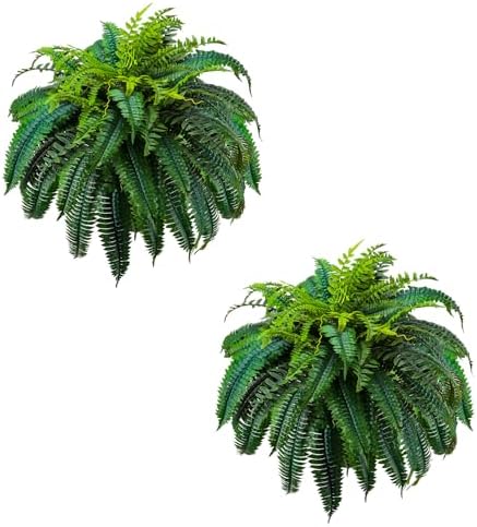 2 Pack Artificial Boston Ferns Outdoor, 48 Inch Large Fake Fern Plants with 88 Leaves, Faux Fern for Porch Planters, Patio, Front Door, Indoor Outdoor Decor by GYERB