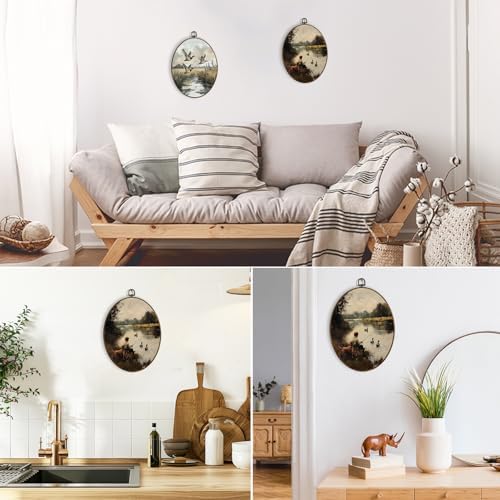 dvhdajed Mallard Duck Boy Fishing Oval Wall Art Decor,Rustic Farmhouse Duck Hunting Framed Canvas Art,Country Dog and Boy Nature Aesthetic Wall Hanging Decor for Boys Room Bedroom Bathroom,8.7x11.3 - Image 5