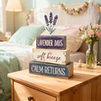 Spring Decoration For Home Wooden Lavender Tiered Tray Decor Rustic Spring Block Sign with Lavender Farmhouse Tabletop Spring Decor Centerpiece for Tables Seasonal Home Easter Decor - Image 6