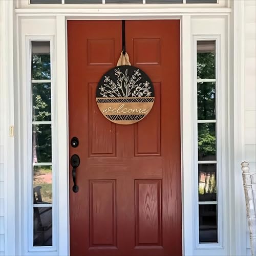 3D Welcome Sign for Front Door, Rustic Round Wood Wreaths Wall Hanging Modern Farmhouse Decor, House Warming Gifts New Home, Porch Fence Decorations for Spring Summer Fall All Seasons Holiday Outdoor - Image 2
