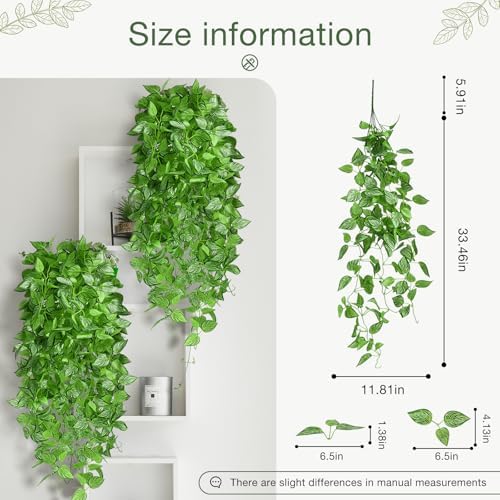 Artificial Watermelon Pattern Vines 4 Pack, 40" Fake Hanging Plants for Wall Decor Indoor, Unique Pattern Leaf Vines for Bookshelf Boho Living Room Bedroom Decor - Image 2