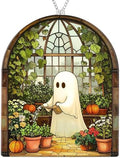 Halloween Stained Glass Ghost Plant Ornament, Suncatcher Decor by Boyese