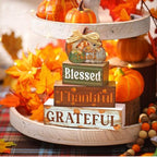 4 Pcs Fall Decor for Home Thanksful Pumpkin Wooden Signs with Blessed - Image 6