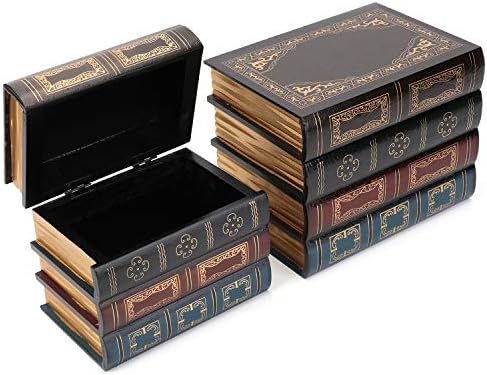 Tosnail 2 Pack Decorative Book Boxes Wooden Antique Book Decorations Vintage Storage Box - Image 6