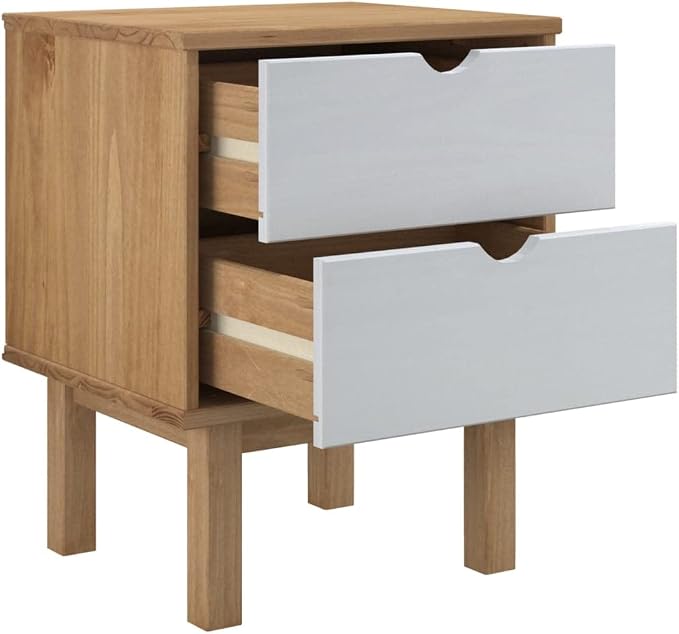 Scandinavian Style Bedside Cabinet Brown and White Solid Pine Wood, Engineered - Image 5