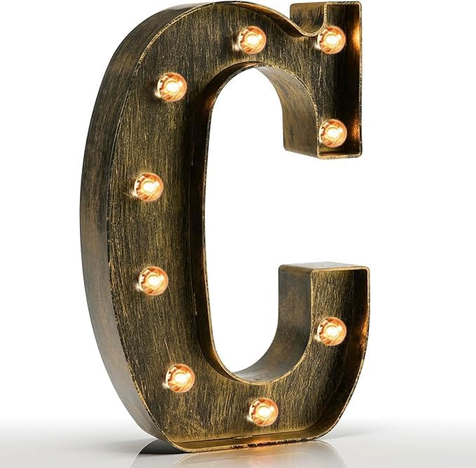 Pooqla Vintage Light Up Marquee Letters with Lights – Illuminated Industrial Style Lighted Alphabet Letter Signs - Coffee Bar Apartment Bedroom Wall Home Initials Decor A-Z by Pooqla
